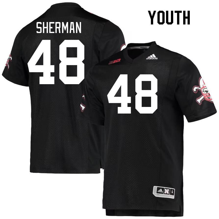 Youth #48 MJ Sherman Nebraska Cornhuskers College Football Jerseys Stitched Sale-Black